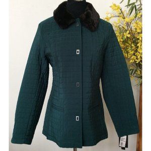 NWT Gallery Women's Teal Quilted Faux Fur Collar Winter Jacket Size M, $180